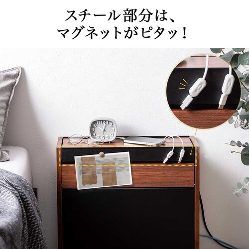 ルーター収納ボックス（ケーブルボックス・幅50cm・高さ45cm・充電ステーション・スマホスタンド機能・モデム・Wi-Fi・扉付き・木製・2段・完成品・ダークブラウン）