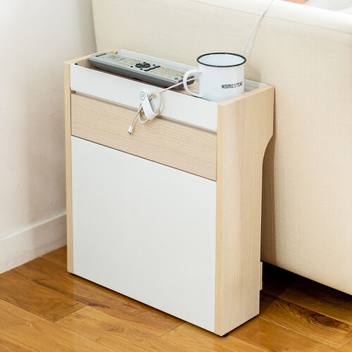 ルーター収納ボックス（ケーブルボックス・幅40cm・高さ45cm・充電ステーション・スマホスタンド機能・モデム・Wi-Fi 扉付き・木製・2段・完成品・ライトブラウン）