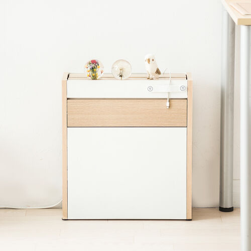 ルーター収納ボックス（ケーブルボックス・幅40cm・高さ45cm・充電ステーション・スマホスタンド機能・モデム・Wi-Fi 扉付き・木製・2段・完成品・ライトブラウン）