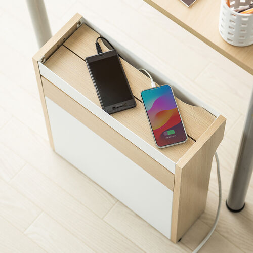 ルーター収納ボックス（ケーブルボックス・幅40cm・高さ45cm・充電ステーション・スマホスタンド機能・モデム・Wi-Fi 扉付き・木製・2段・完成品・ライトブラウン）