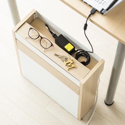 ルーター収納ボックス（ケーブルボックス・幅40cm・高さ45cm・充電ステーション・スマホスタンド機能・モデム・Wi-Fi 扉付き・木製・2段・完成品・ライトブラウン）