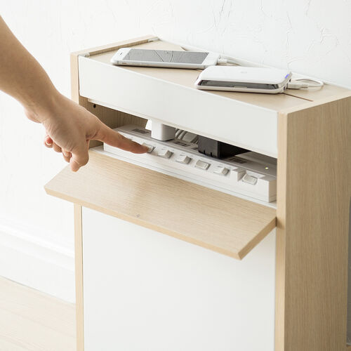 ルーター収納ボックス（ケーブルボックス・幅40cm・高さ45cm・充電ステーション・スマホスタンド機能・モデム・Wi-Fi 扉付き・木製・2段・完成品・ライトブラウン）