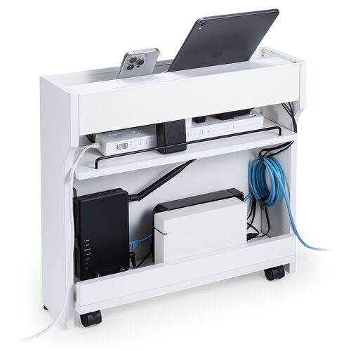 ルーター収納ボックス（ケーブルボックス・幅50cm・高さ45cm・充電ステーション・スマホスタンド機能・モデム・Wi-Fi・扉付き・木製・2段・完成品・ホワイト）