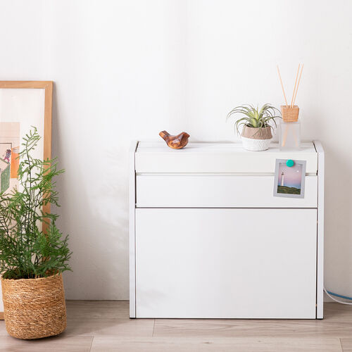 ルーター収納ボックス（ケーブルボックス・幅50cm・高さ45cm・充電ステーション・スマホスタンド機能・モデム・Wi-Fi・扉付き・木製・2段・完成品・ホワイト）