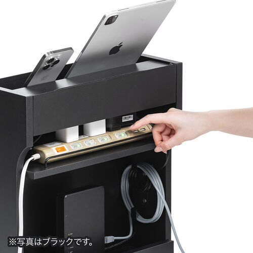 ルーター収納ボックス（ケーブルボックス・幅40cm・高さ45cm・充電ステーション・スマホスタンド機能・モデム・Wi-Fi 扉付き・木製・2段・完成品・ホワイト）