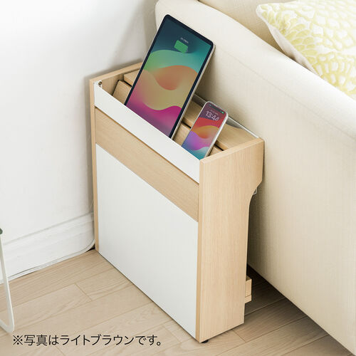 ルーター収納ボックス（ケーブルボックス・幅40cm・高さ45cm・充電ステーション・スマホスタンド機能・モデム・Wi-Fi 扉付き・木製・2段・完成品・ホワイト）