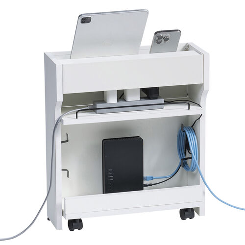 ルーター収納ボックス（ケーブルボックス・幅40cm・高さ45cm・充電ステーション・スマホスタンド機能・モデム・Wi-Fi 扉付き・木製・2段・完成品・ホワイト）