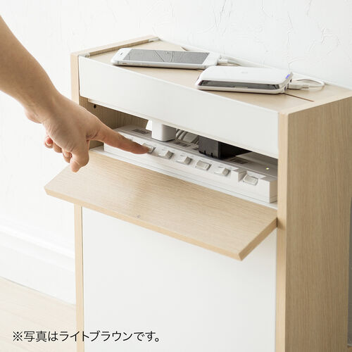 ルーター収納ボックス（ケーブルボックス・幅40cm・高さ45cm・充電ステーション・スマホスタンド機能・モデム・Wi-Fi 扉付き・木製・2段・完成品・ホワイト）