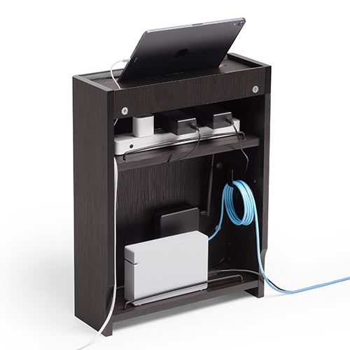 ケーブルボックス（ルーター収納・タップ収納・モデム・NAS収納・ケーブル整理・木製・幅40cm・木目・ダークブラウン）