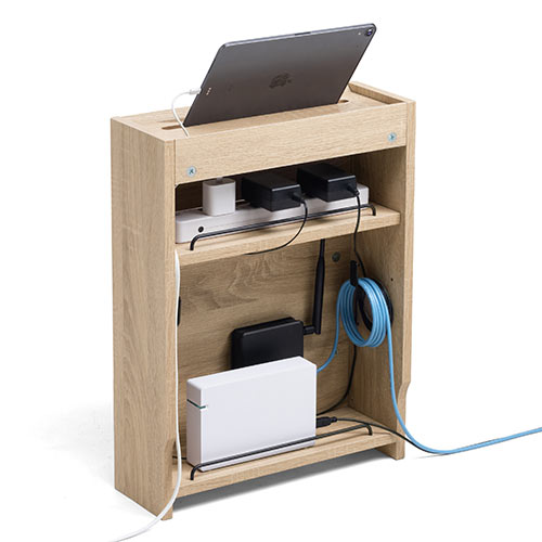 ケーブルボックス（ルーター収納・タップ収納・モデム・NAS収納・ケーブル整理・木製・幅40cm・木目・ライトブラウン）