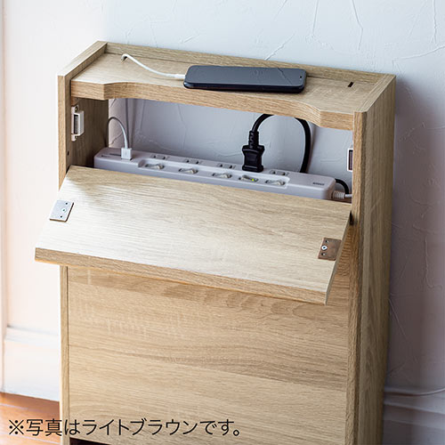 ケーブルボックス（ルーター収納・タップ収納・モデム・NAS収納・ケーブル整理・木製・幅40cm・木目・ホワイト）