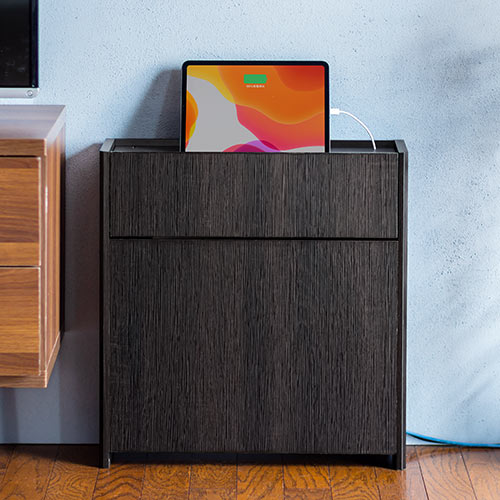 ケーブルボックス（ルーター収納・タップ収納・モデム・NAS収納・ケーブル整理・木製・幅50cm・木目・ダークブラウン）