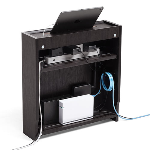 ケーブルボックス（ルーター収納・タップ収納・モデム・NAS収納・ケーブル整理・木製・幅50cm・木目・ダークブラウン）