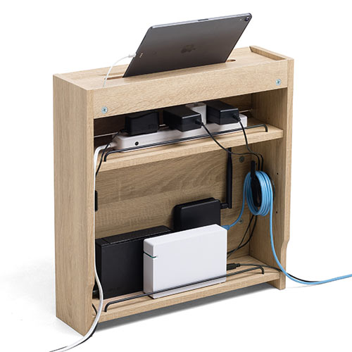 【アウトレット･訳あり・セール】ケーブルボックス（ルーター収納・タップ収納・モデム・NAS収納・ケーブル整理・木製・幅50cm・木目・ライトブラウン）