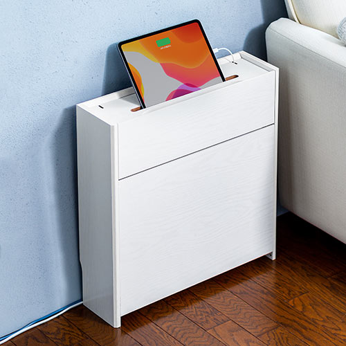 ケーブルボックス（ルーター収納・タップ収納・モデム・NAS収納・ケーブル整理・木製・幅50cm・木目・ホワイト）