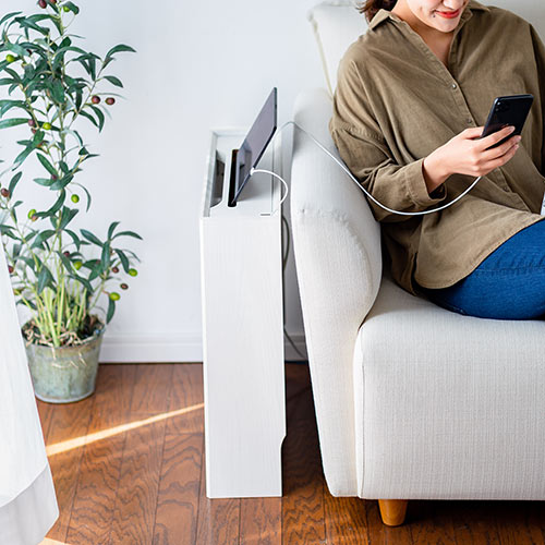 ケーブルボックス（ルーター収納・タップ収納・モデム・NAS収納・ケーブル整理・木製・幅50cm・木目・ホワイト）