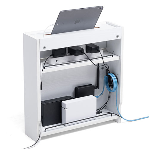 ケーブルボックス（ルーター収納・タップ収納・モデム・NAS収納・ケーブル整理・木製・幅50cm・木目・ホワイト）