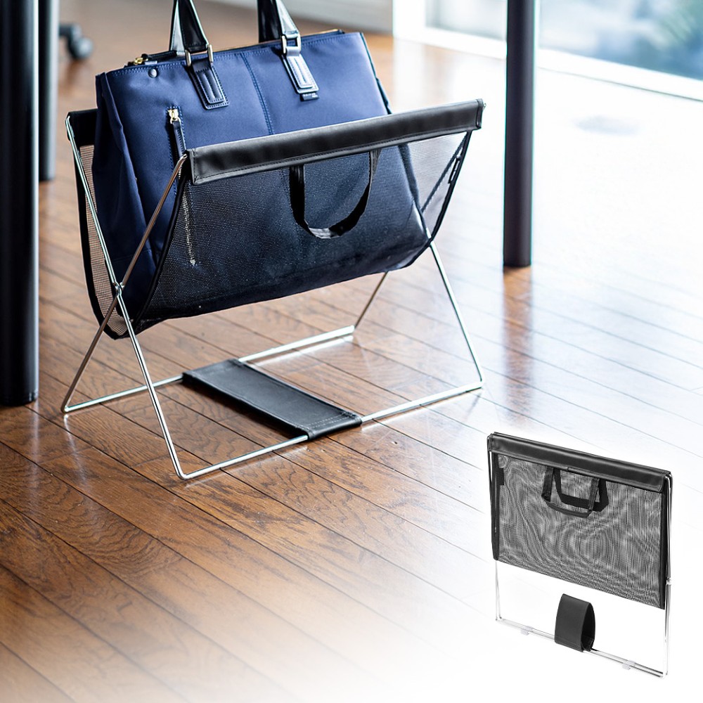 カバン置き／オフィス用／折りたたみ／メッシュ製荷物収納/ブラック