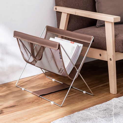 カバン置き（メッシュ・おりたたみ・オフィス・荷物置き・耐荷重5kg・荷物入れ・バッグ置き台・手荷物・コンパクト・飲食店・ブラウン）