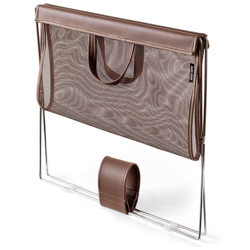 カバン置き（メッシュ・おりたたみ・オフィス・荷物置き・耐荷重5kg・荷物入れ・バッグ置き台・手荷物・コンパクト・飲食店・ブラウン）