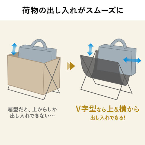 カバン置き（メッシュ・おりたたみ・オフィス・荷物置き・耐荷重5kg・荷物入れ・バッグ置き台・手荷物・コンパクト・飲食店・ブラウン）