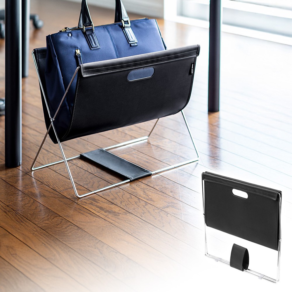カバン置き／折りたたみ／PVCレザー／オフィス用荷物収納/ブラック