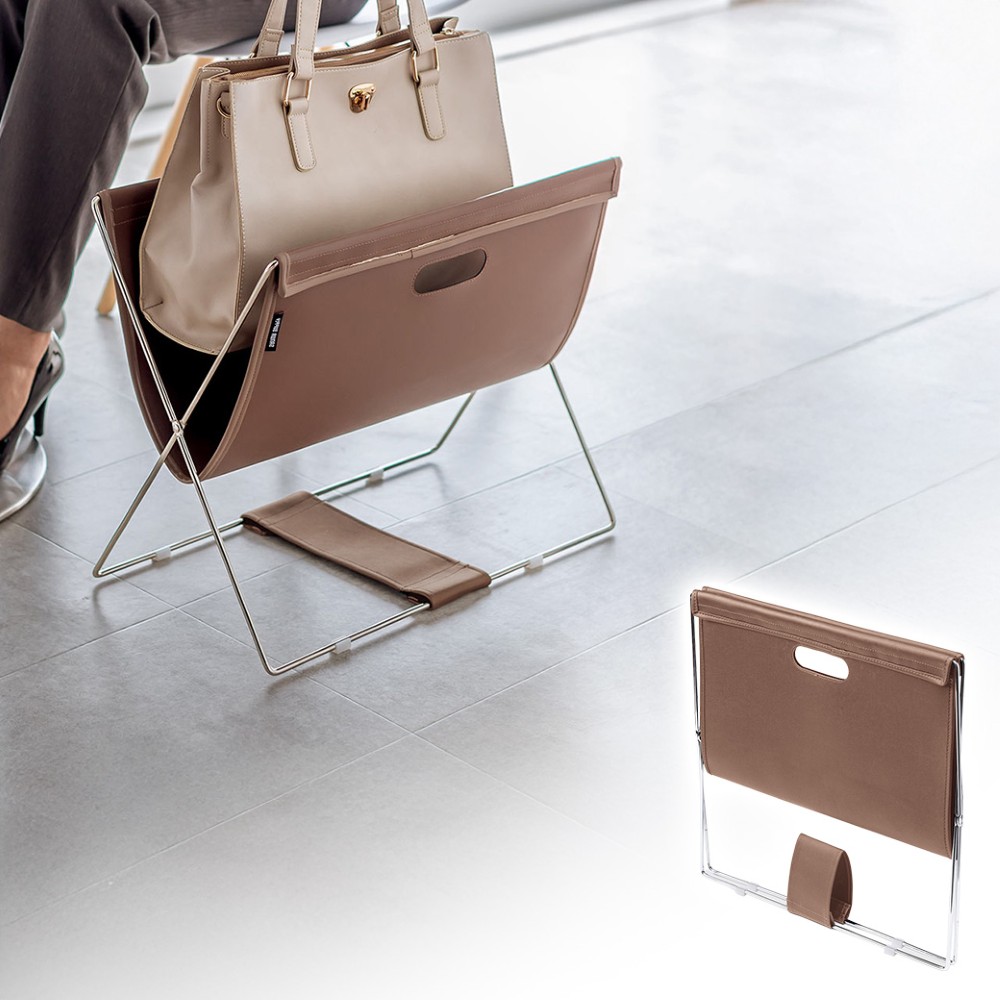 カバン置き（折りたたみ・荷物置き・合成皮革・耐荷重5kg・荷物入れ・バッグ置き台・手荷物・コンパクト・飲食店・ブラウン）