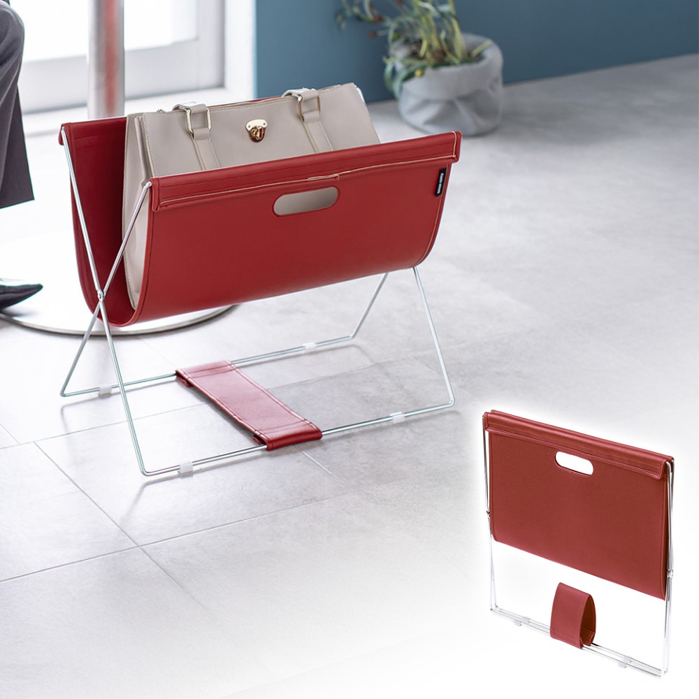 カバン置き（折りたたみ・荷物置き・合成皮革・耐荷重5kg・荷物入れ・バッグ置き台・手荷物・コンパクト・飲食店・レッド）