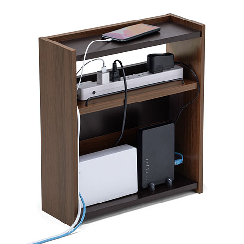 ケーブルボックス（タップ収納・ルーター収納・木製・高さ45cm・ロータイプ・整理整頓・すっきり・ダークブラウン）