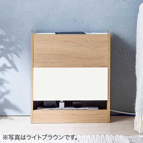 ケーブルボックス（タップ収納・ルーター収納・木製・高さ45cm・ロータイプ・整理整頓・すっきり・ダークブラウン）