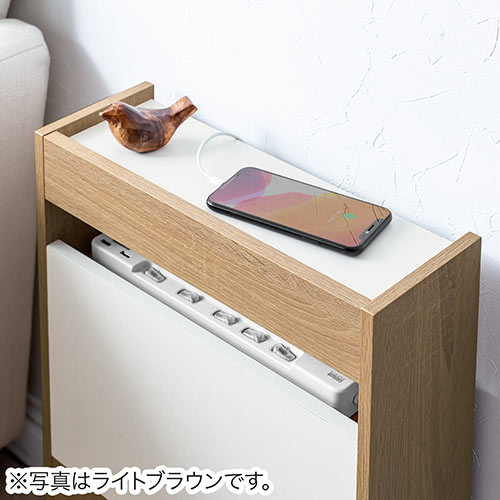 ケーブルボックス（タップ収納・ルーター収納・木製・高さ45cm・ロータイプ・整理整頓・すっきり・ダークブラウン）