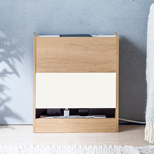 ケーブルボックス（タップ収納・ルーター収納・木製・高さ45cm・ロータイプ・整理整頓・すっきり・ライト木目）