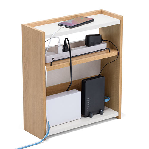 ケーブルボックス（タップ収納・ルーター収納・木製・高さ45cm・ロータイプ・整理整頓・すっきり・ライト木目）