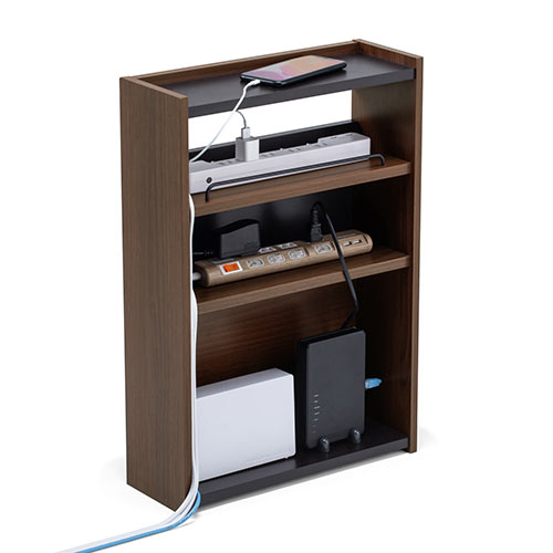 ケーブルボックス（タップ収納・ルーター収納・木製・高さ58cm・ハイタイプ・整理整頓・すっきり・ダークブラウン）