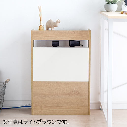 ケーブルボックス（タップ収納・ルーター収納・木製・高さ58cm・ハイタイプ・整理整頓・すっきり・ダークブラウン）