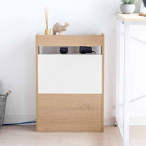 ケーブルボックス（タップ収納・ルーター収納・木製・高さ58cm・ハイタイプ・整理整頓・すっきり・ライト木目）CB023LM