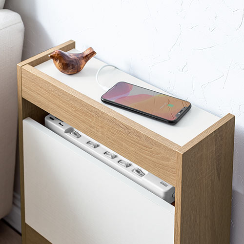 ケーブルボックス（タップ収納・ルーター収納・木製・高さ58cm・ハイタイプ・整理整頓・すっきり・ライト木目）CB023LM