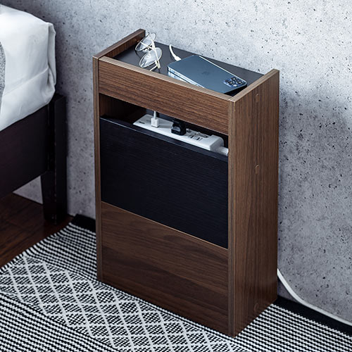 ケーブルボックス（タップボックス・ルーター収納ボックス・木製・高さ45cm・幅30cm・机上設置タイプ・ダークブラウン）