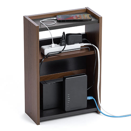 ケーブルボックス（タップボックス・ルーター収納ボックス・木製・高さ45cm・幅30cm・机上設置タイプ・ダークブラウン）