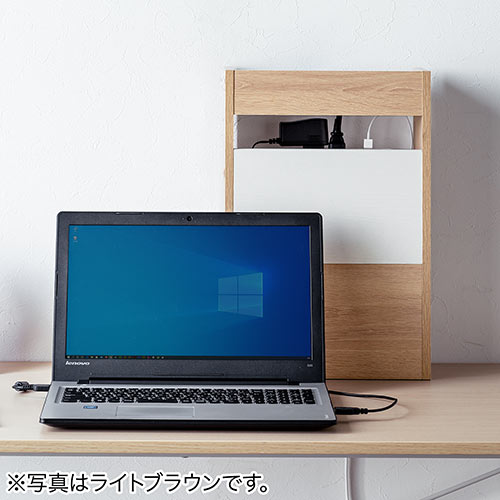 ケーブルボックス（タップボックス・ルーター収納ボックス・木製・高さ45cm・幅30cm・机上設置タイプ・ダークブラウン）