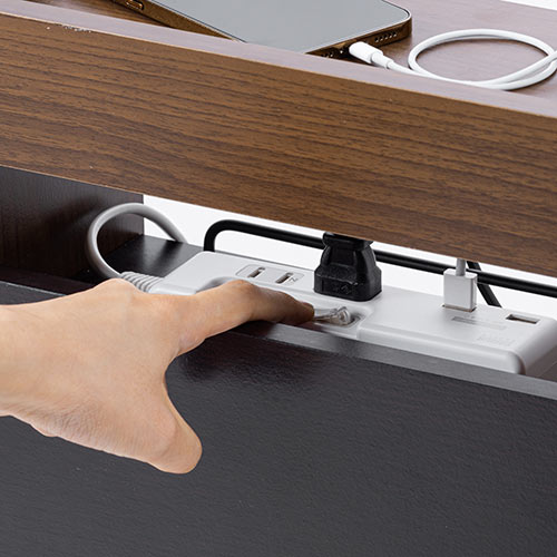 ケーブルボックス（タップボックス・ルーター収納ボックス・木製・高さ45cm・幅30cm・机上設置タイプ・ダークブラウン）