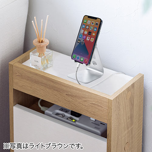 ケーブルボックス（タップボックス・ルーター収納ボックス・木製・高さ45cm・幅30cm・机上設置タイプ・ダークブラウン）