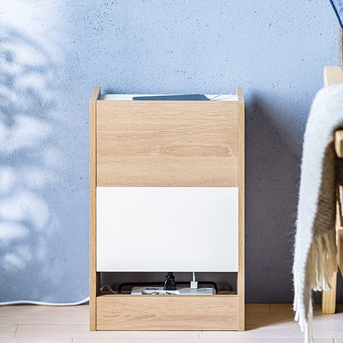 ケーブルボックス（タップボックス・ルーター収納ボックス・木製・高さ45cm・幅30cm・机上設置タイプ・ライト木目）