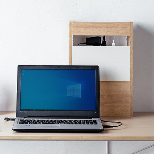 ケーブルボックス（タップボックス・ルーター収納ボックス・木製・高さ45cm・幅30cm・机上設置タイプ・ライト木目）