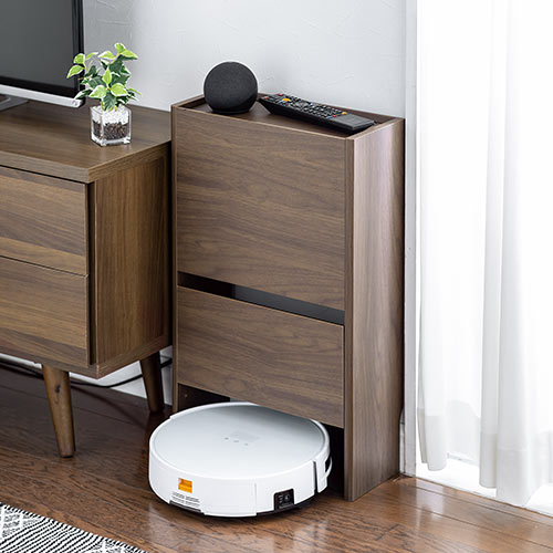 ケーブルボックス お掃除ロボット対応 3段（ルーター収納・タップボックス・ロボット掃除機・木製・高さ65cm・ダークブラウン）