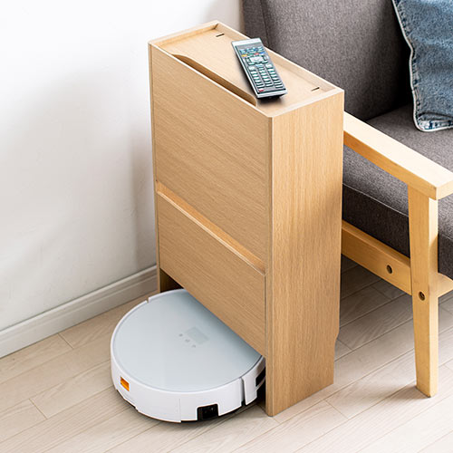 ケーブルボックスルーター収納タップボックス ロボット掃除機設置 木製 3段 高さ65cm ライトブラウン