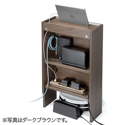 ケーブルボックスルーター収納タップボックス ロボット掃除機設置 木製 3段 高さ65cm ライトブラウン