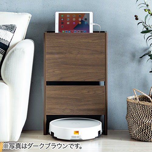 ケーブルボックスルーター収納タップボックス ロボット掃除機設置 木製 3段 高さ65cm ライトブラウン