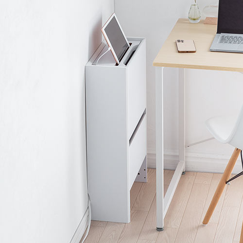 ケーブルボックス お掃除ロボット対応 3段（ルーター収納・タップボックス・ロボット掃除機・木製・高さ65cm・ホワイト）