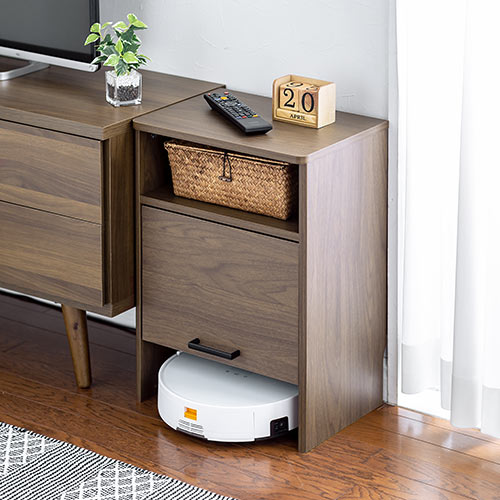 ケーブルボックス お掃除ロボット対応 2段（ルーター収納・タップボックス・ロボット掃除機・木製・高さ57.5cm・ダークブラウン）